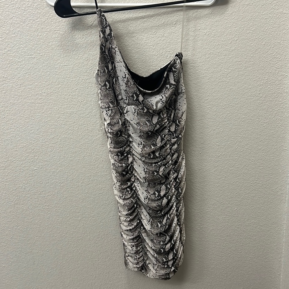 Snakeskin one shoulder dress